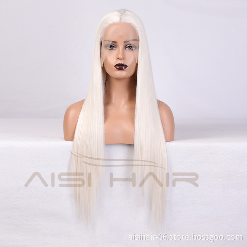 Aisi Hair Hot Selling 26 Inch Long Silver Wig Long Silky Straight Swiss Lace Wigs Synthetic Lace Front Wigs For Black Women